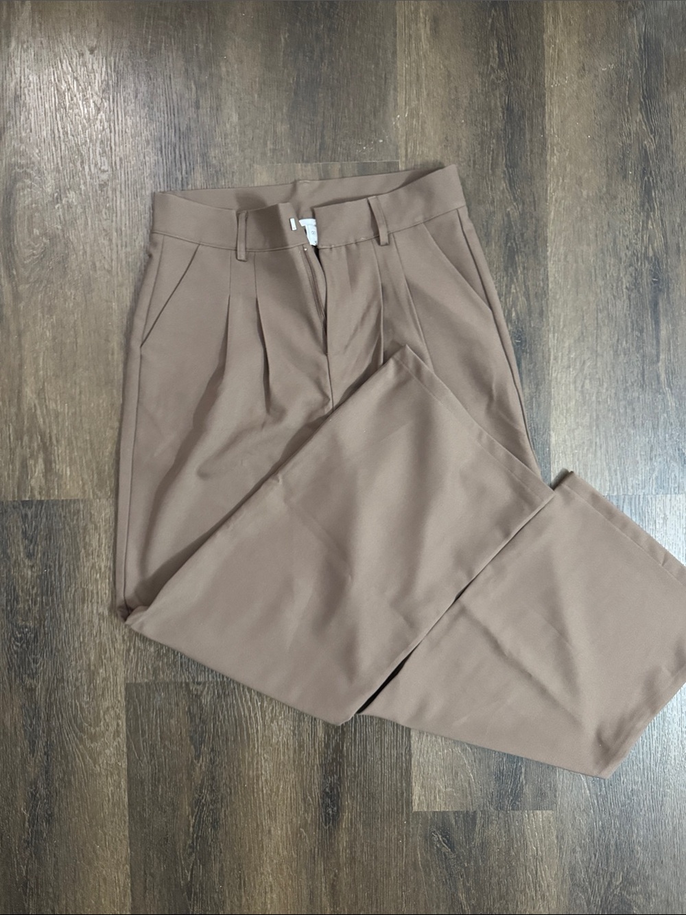 High-Rise Pleated Wide-Leg Trousers in Brown